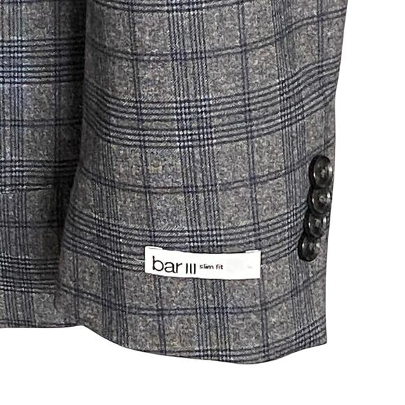 Bar III Men's 40 Long Blazer Slim Fit Stretch Grey & Blue Check NEW - Picture 6 of 11